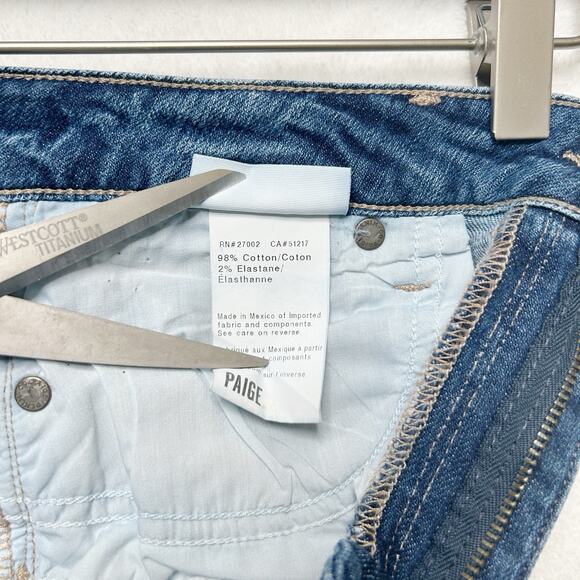 PAIGE Jimmy Jimmy Mid Rise Denim Jean Shorts Blue Cut Off Cuffed Raw‎ Hem Sz 27 - Picture 12 of 12